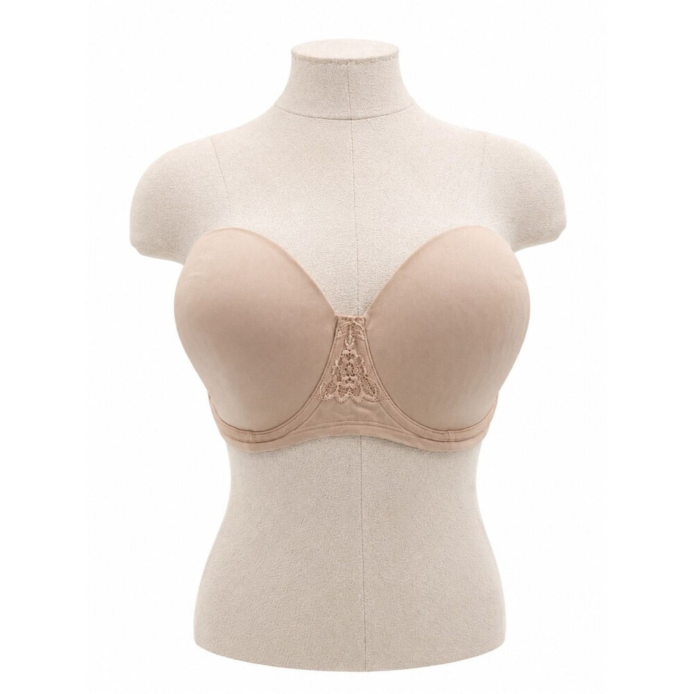 Vanity Fair Strapless Bra Size 36DD Beige Tan Lace